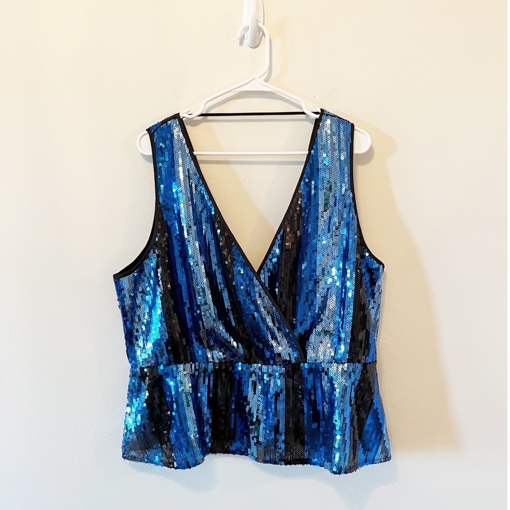 ASTR the Lable Striped Black And Blue Sequined Zip Bavj tank Top Size XXLarge